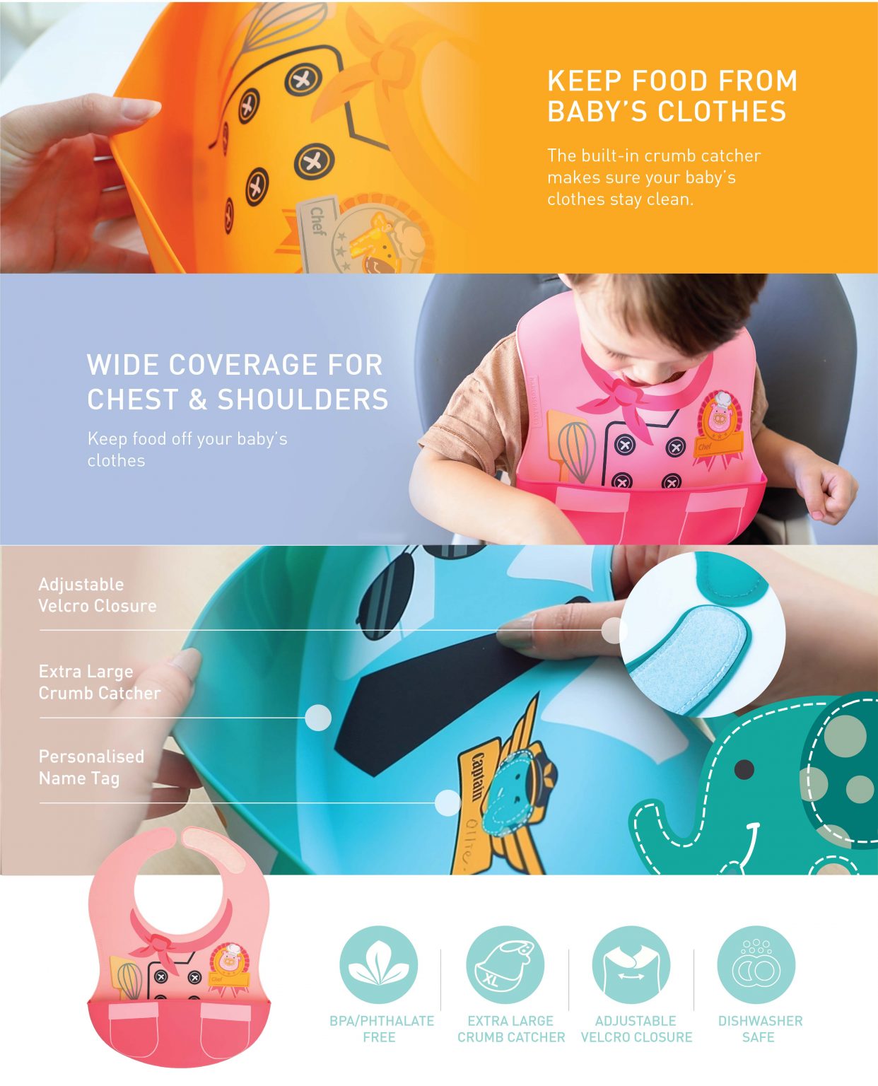 marcus and marcus creative play baby wide coverage silicone bib 宝宝超大吃饭围兜